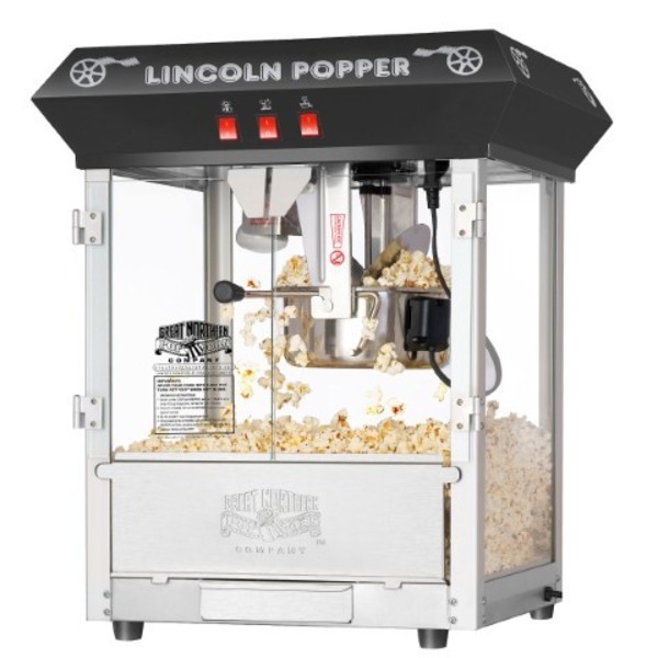 Great Northern Popcorn Lincoln Countertop Popcorn Machine Popper Makes 3 Gallons, 8-Ounce Kettle, Drawer, Tray, Scoop(Black) 350366YWP
